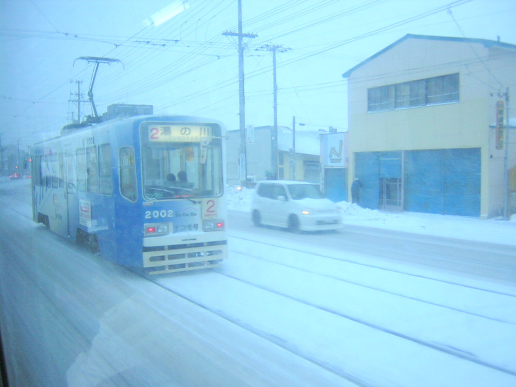雪と函館市電画像