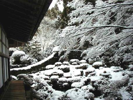 京都大原三千院境内の雪景色写真