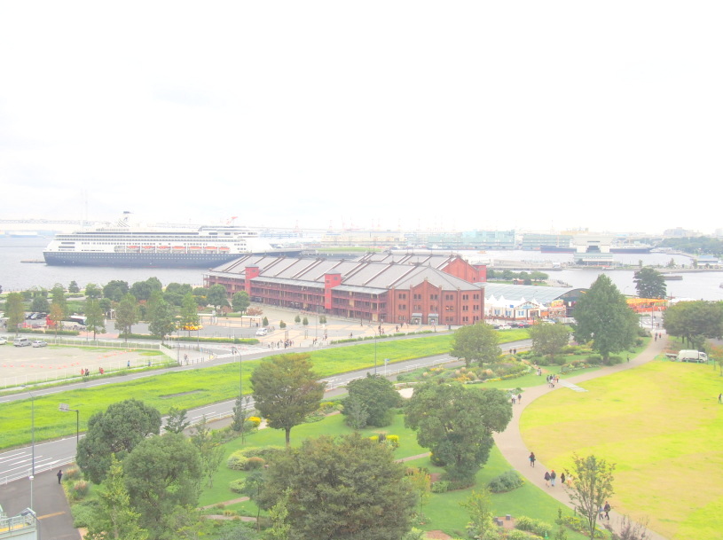 新港中央広場と横浜港画像