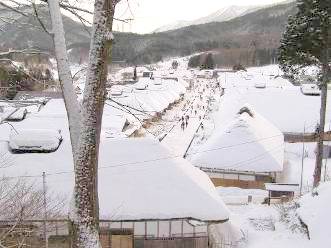 大内宿　雪景色　画像